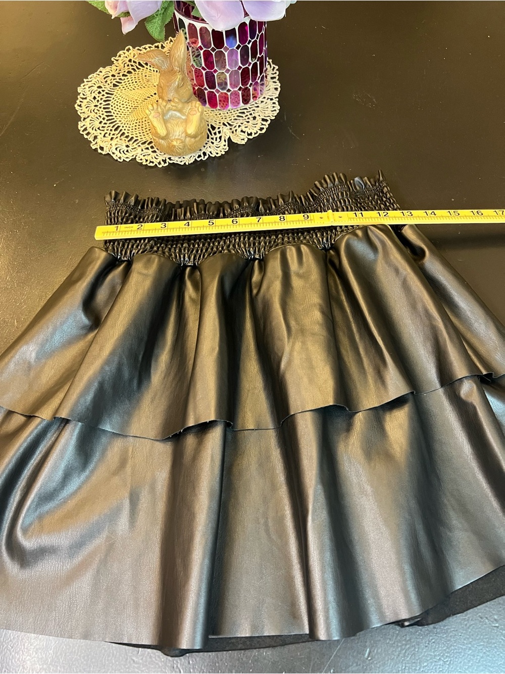 Whiteroom + Cactus NWOT Black Faux Leather Ruffle Tiered Mini Skirt Sz XL PullOn - Picture 4 of 11